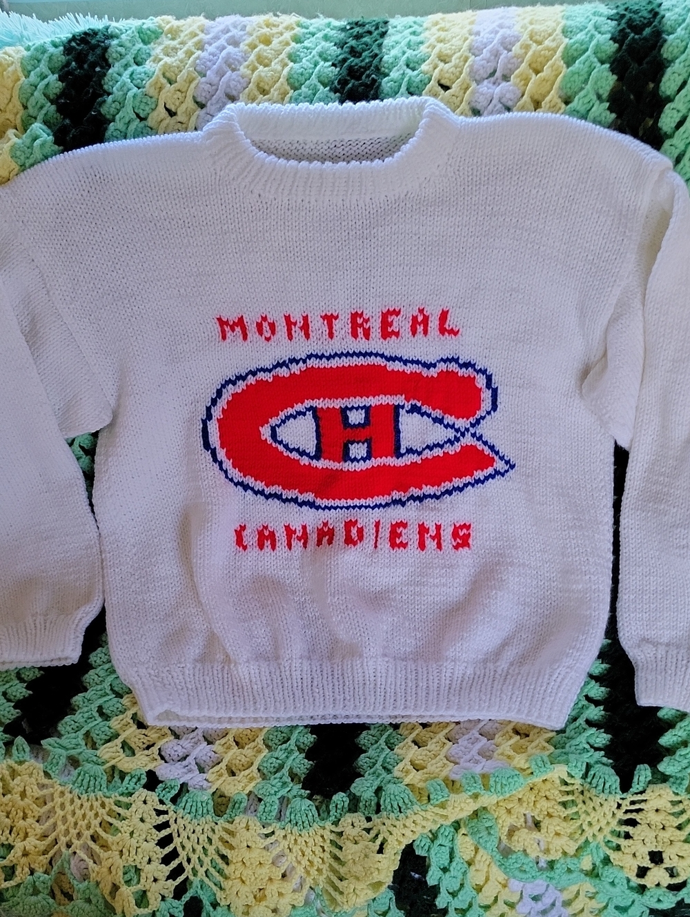 Super Rare Vintage Handmade Knit Montreal Canadiens Heirloom Sweater Baggy Plus
